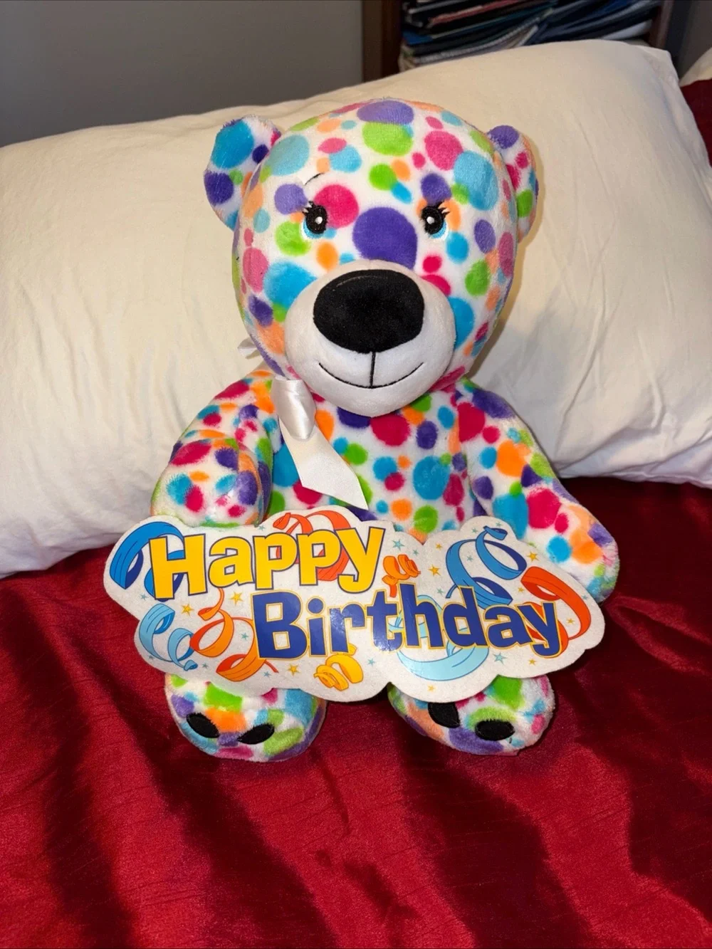 Bear happy birthday Multicolor Polka Dot Plush Bear - Rainbow Dots